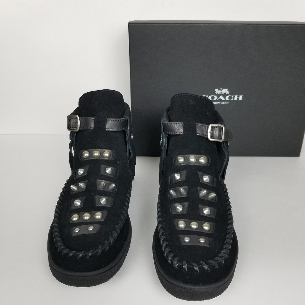 Coach Roccasin, black suede studded ankle moccasin - Picture 2 of 6